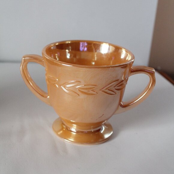 Vintage Fire King Peach Lustre Creamer & Sugar Bowl - Picture 6 of 8